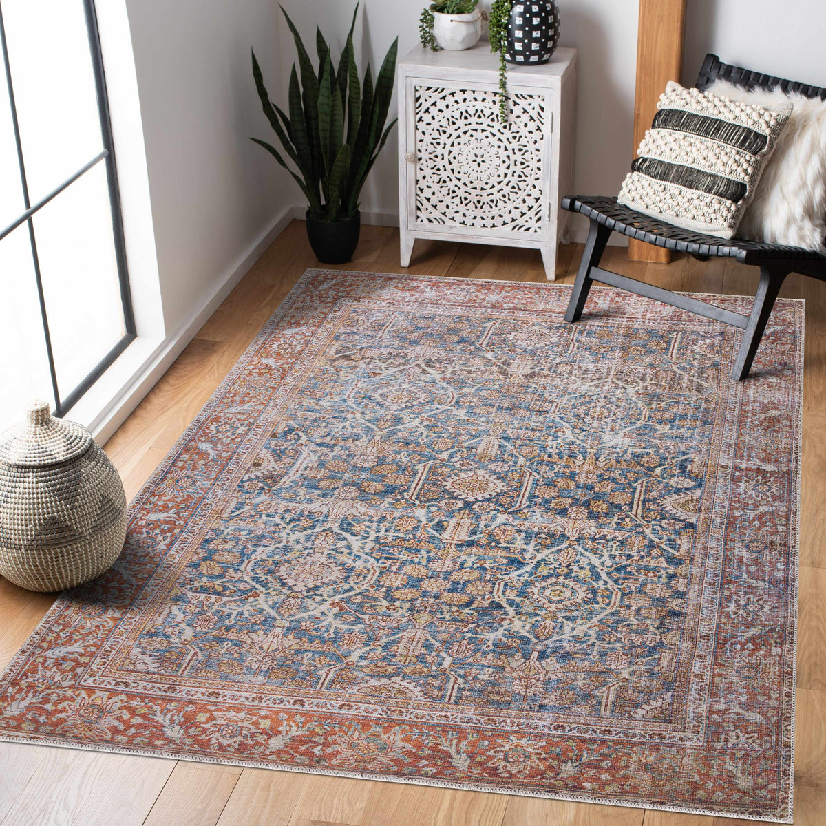 Rust Mair Traditional Washable Area Rug - Clearance
