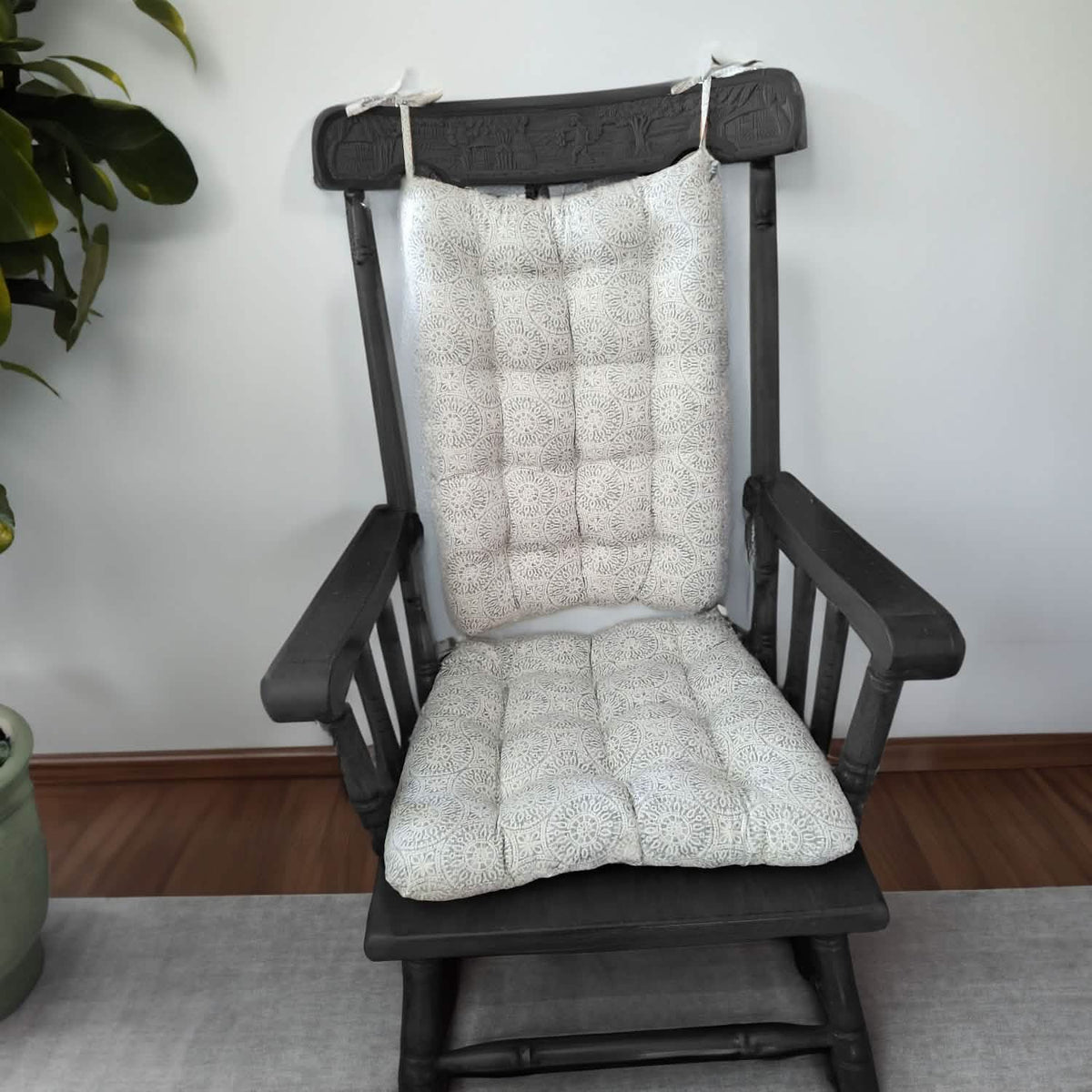 Tibet Grey Mandalas Rocking Chair Cushions - Made in USA - 100% Cotton