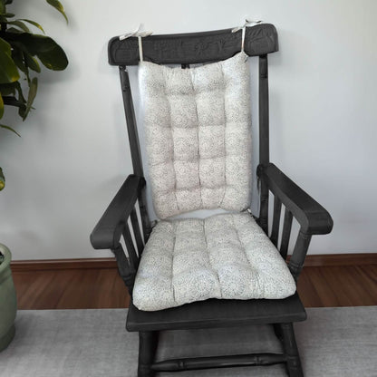 Tibet Grey Mandalas Rocking Chair Cushions - Made in USA - 100% Cotton