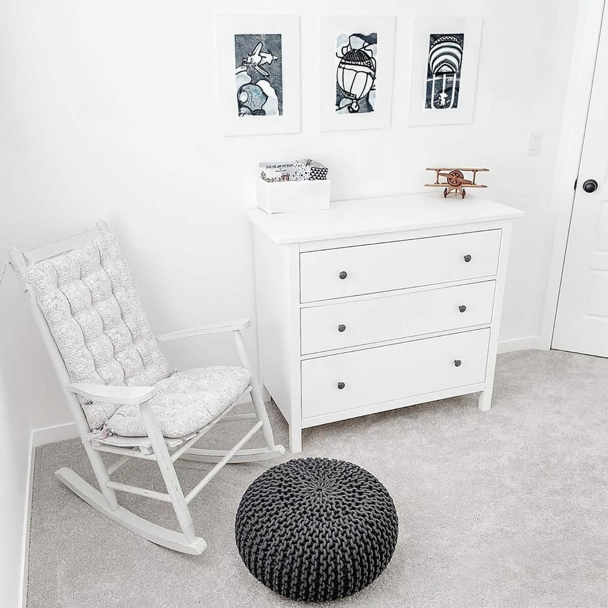 Tibet Grey Mandalas Rocking Chair Cushions - Made in USA - 100% Cotton