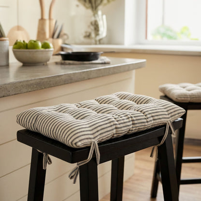 Ticking Stripe Black Saddle Stool Cushions - Gaucho Stool - Satori Seat Cushions - Made in USA