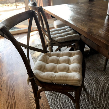 Ticking Stripe Natural Dining Chair Pad - Made in USA - 100% Cotton - Machine Washable