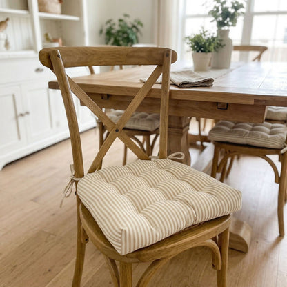 Ticking Stripe Natural Dining Chair Pad - Made in USA - 100% Cotton - Machine Washable
