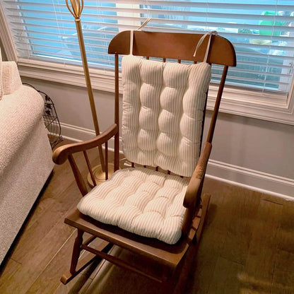 Ticking Stripe Natural Rocking Chair Cushions - Made in USA - 100% Cotton