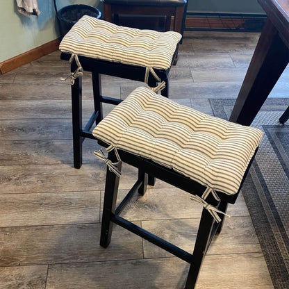 Ticking Stripe Black Saddle Stool Cushions - Gaucho Stool - Satori Seat Cushions - Made in USA