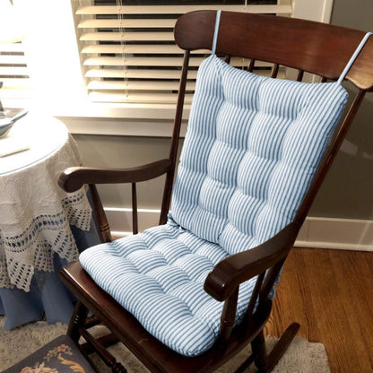 Ticking Stripe Navy Blue Rocking Chair Cushions - Made in USA - 100% Cotton