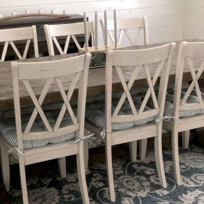 Ticking Stripe Navy Blue Dining Chair Pads - Made in USA - 100% Cotton - Machine Washable