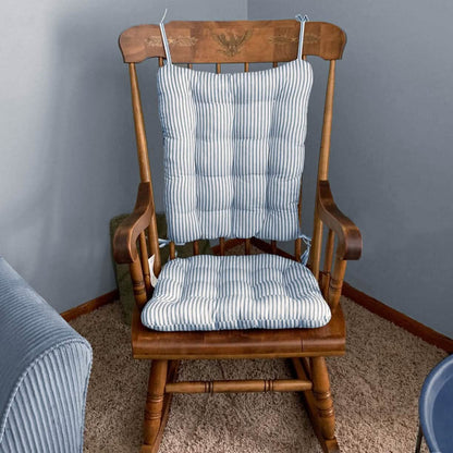 Ticking Stripe Navy Blue Rocking Chair Cushions - Made in USA - 100% Cotton