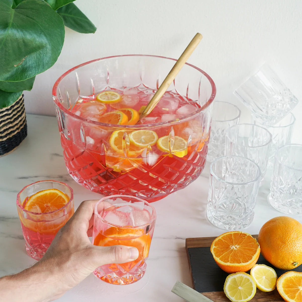 Admiral Crystal 9-Piece Punch Bowl &amp; Tumbler Set