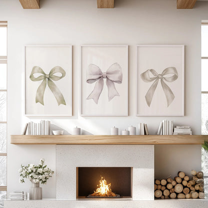 Aesthetic Bow Wall Art Set of 3. Neutral Gallery Set