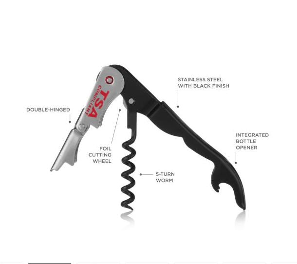 Black Double-Hinged TSA Compliant Corkscrew