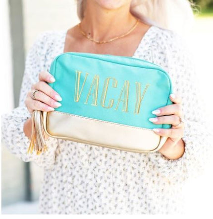 Gold Vacay Mint Cabana Cosmetic Bag