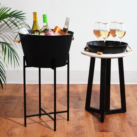 Black Beverage Tub with Stand & Tray