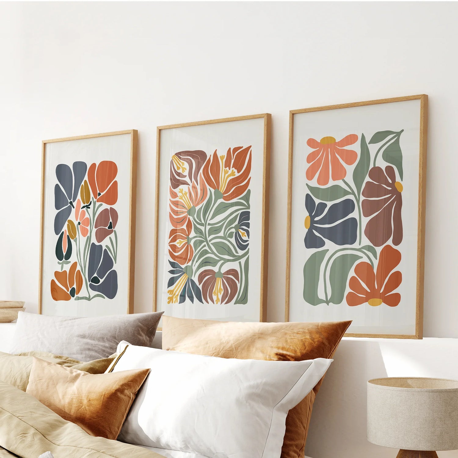 Boho Botanical Set of 3 Wall Art. Abstract Flowers Prints