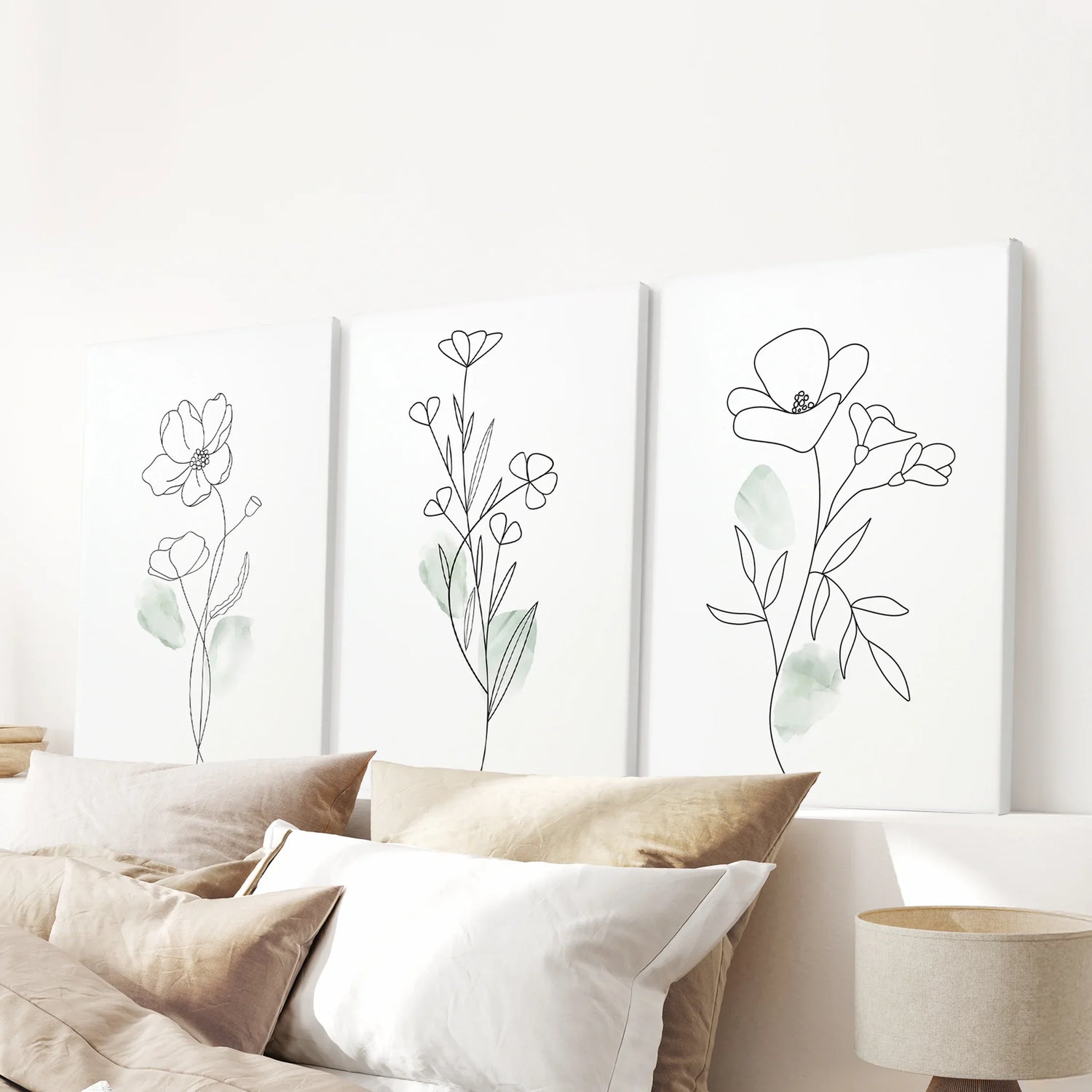 Modern Botanical Line Art Decor. 3 Piece Floral Print Set