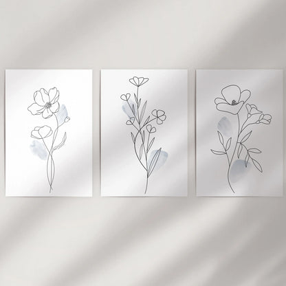 Black and White Botanical Prints. Modern Minimalist Line Art