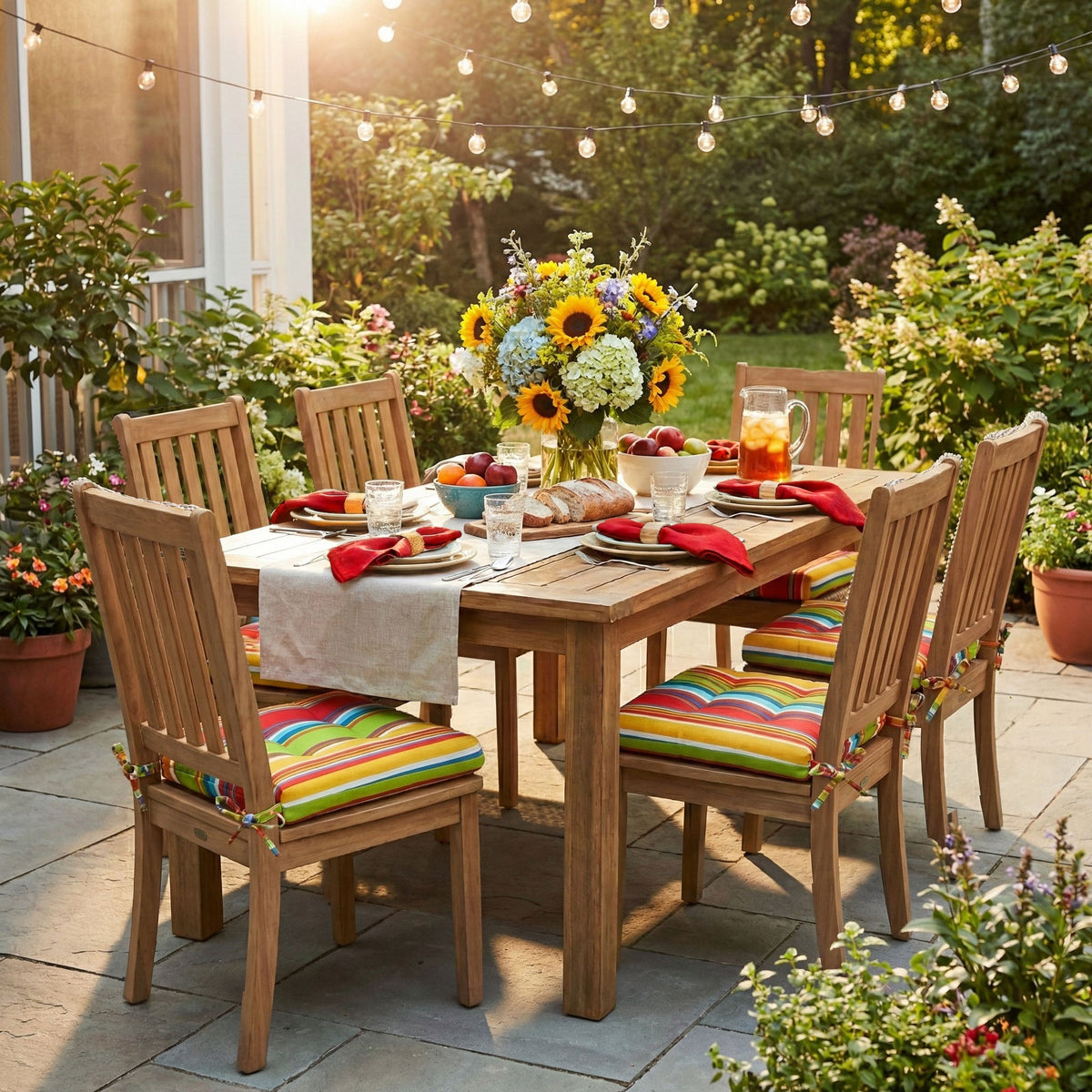 Westport Cabana Stripe Red Indoor / Outdoor Dining Chair Pads &amp; Patio Cushions