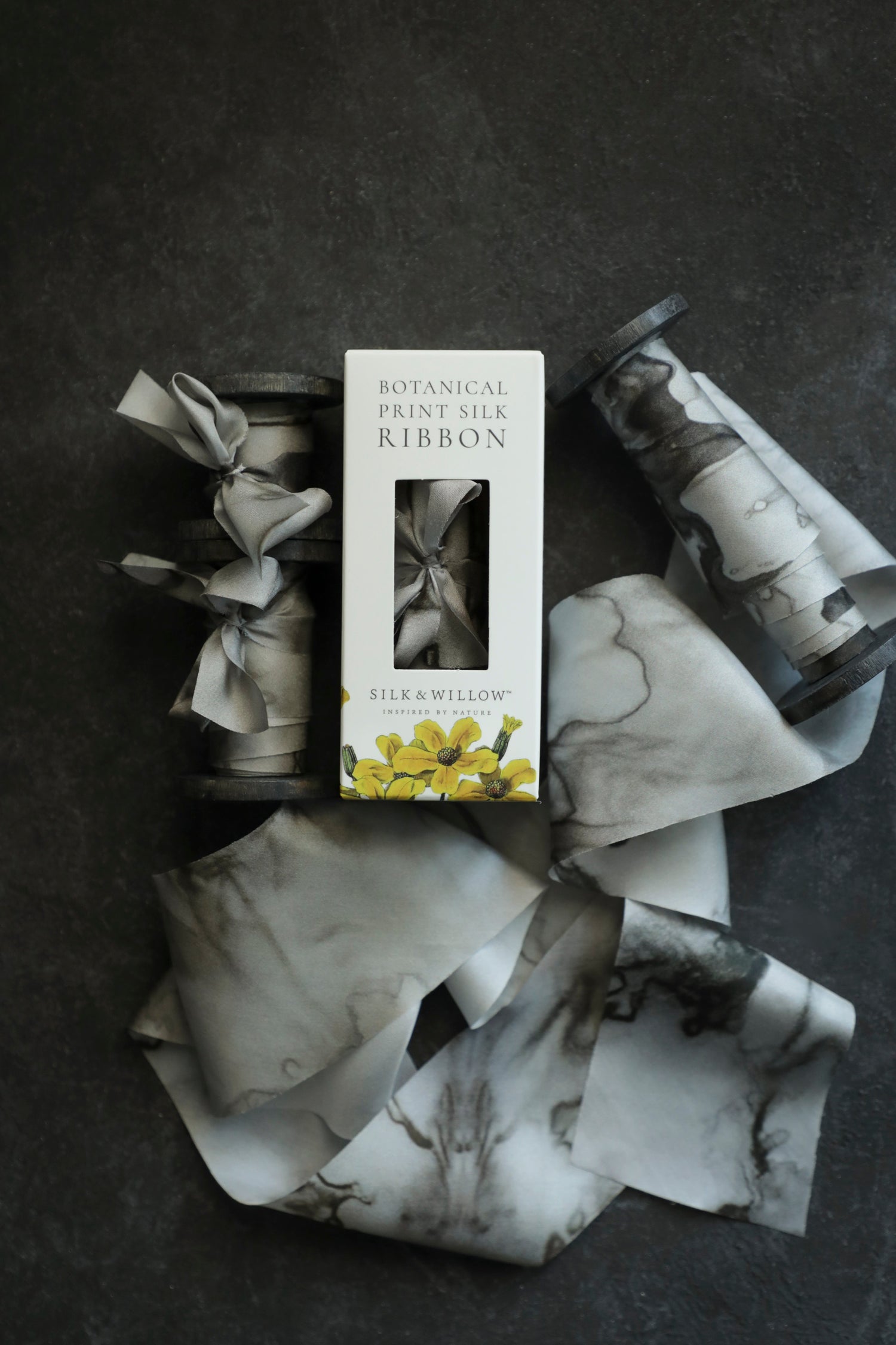 Woodgrain Botanical Print Silk Ribbon