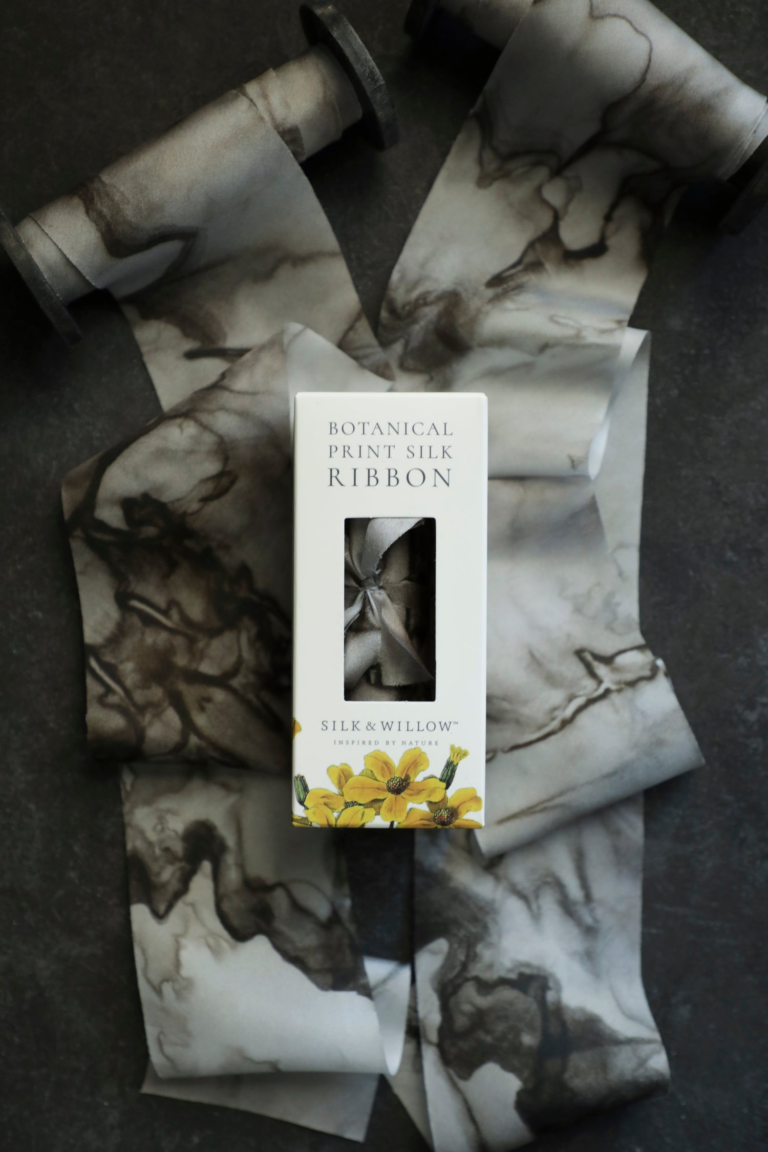 Woodgrain Botanical Print Silk Ribbon