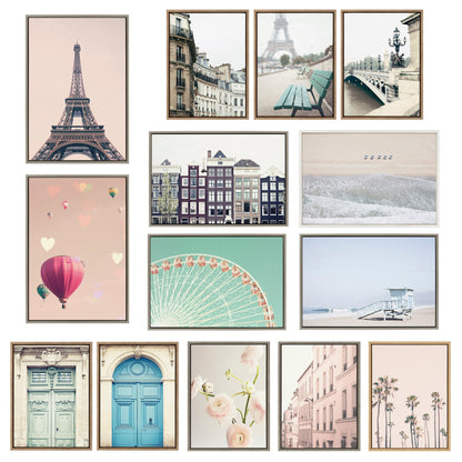 Sylvie L Hotel, Paris Eiffel Tower Europe Travel and Pont Alexandre III Framed Canvas by Caroline Mint
