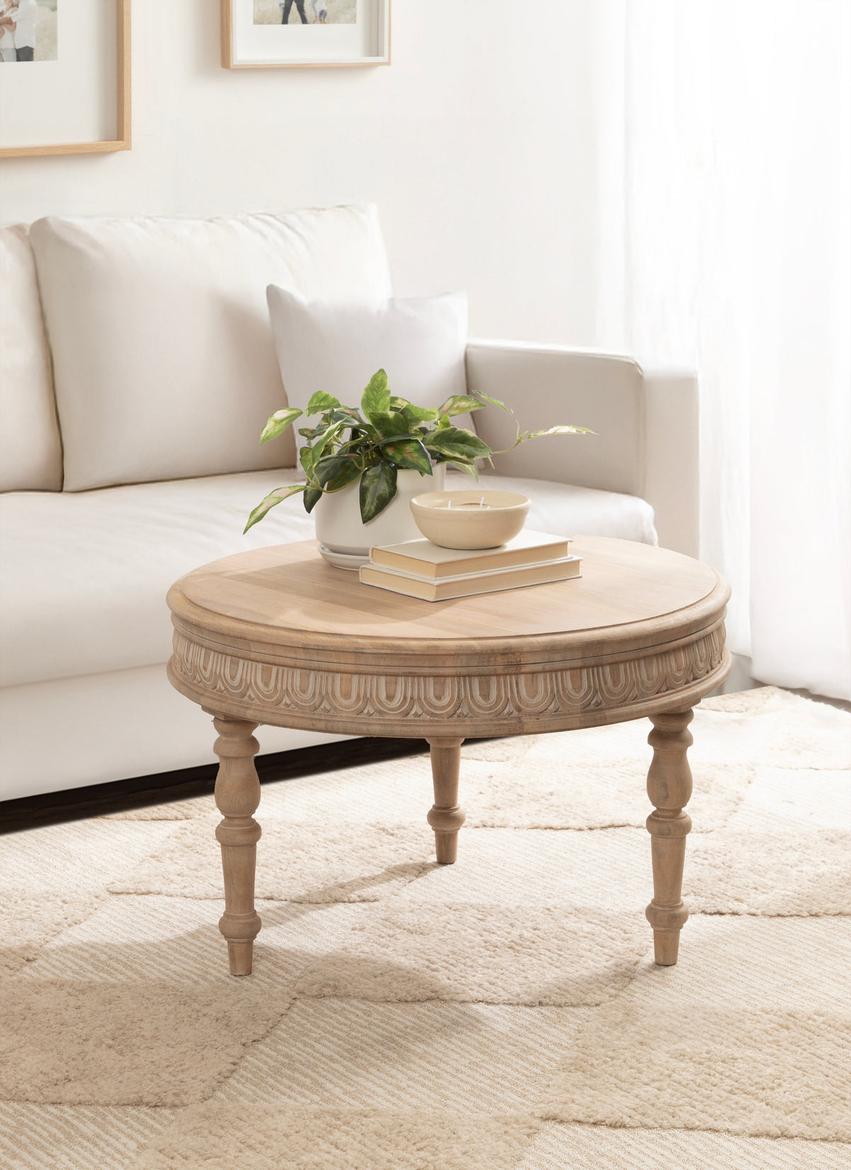 Patresa Carved Round Wood Coffee Table