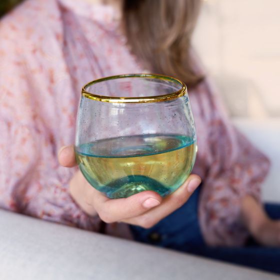 Aqua Bubble Stemless Wine Glass Set