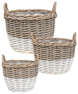 White Dipped Willow Gathering Basket Planters, 3/Set