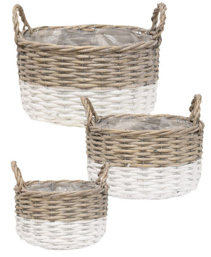 White Dipped Willow Bushel Basket Planters, 3/Set