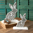 Set of Two Wooden Bunnies with Metal Cutouts