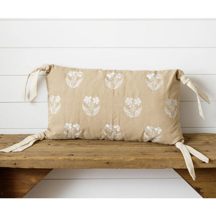 Embroidered Floral Silhouette Pillow with Corner Ties