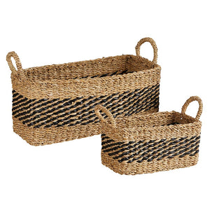 Black Stripe Rectangle Basket - Set of 2