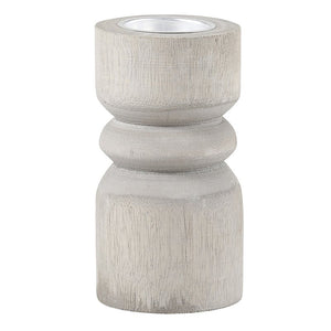 Medium Candle Holder - Grey Wood with Silver Plate- Set of 2
