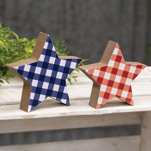 2/Set, Blue & Red Plaid Wooden Stars