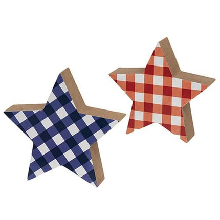 2/Set, Blue & Red Plaid Wooden Stars