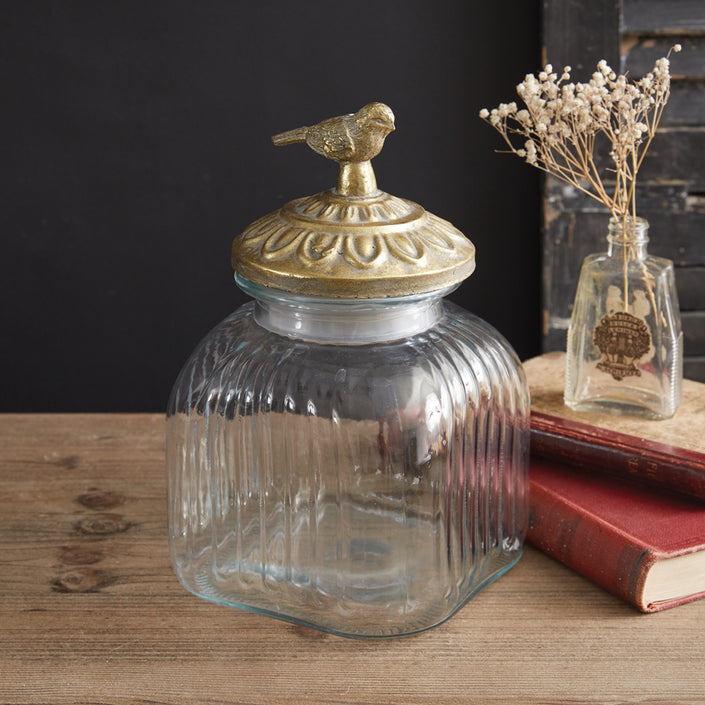 Gold Bird Glass Canister