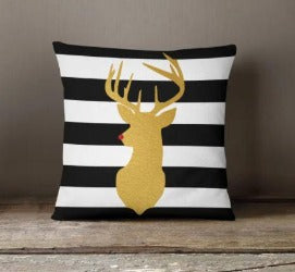 Christmas-Gold Deer with Black and White Stripes Pillow Cover