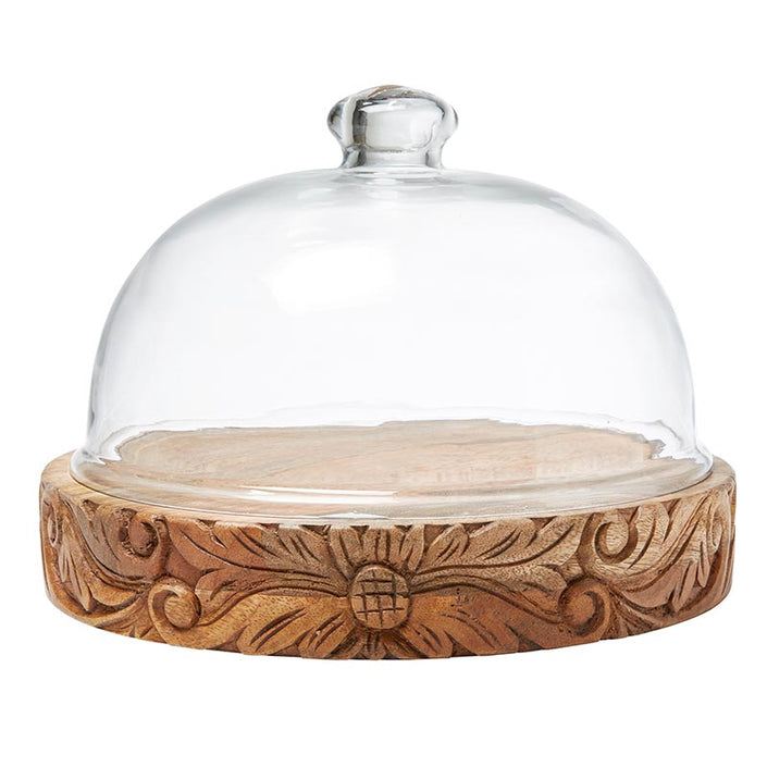 Glass Dome with Carved Base - Large