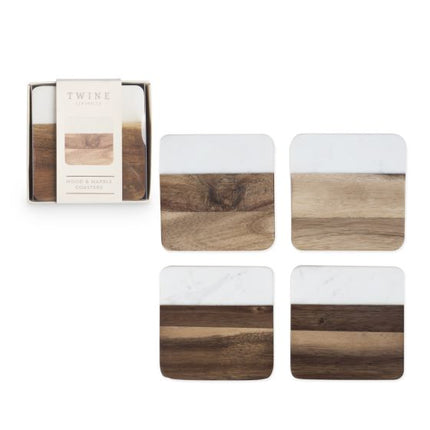 Marble & Acacia Coaster Set