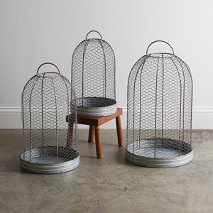Set of Three Wire Mesh Cloche with Base