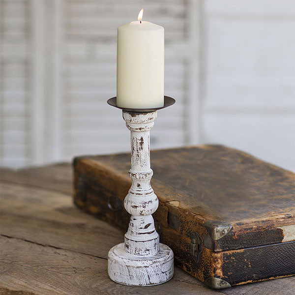 Wood Pillar Candle Holder with Round Base